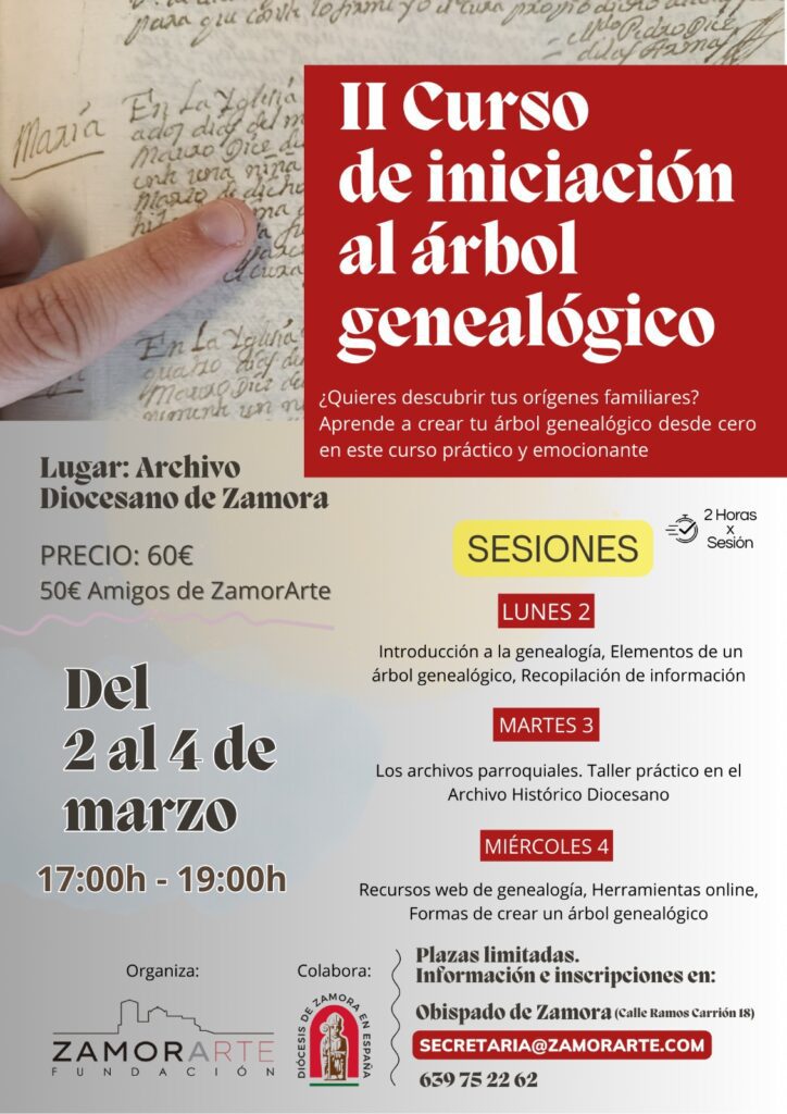 La Fundación Zamorarte lanza el II Curso de Iniciación al Árbol Genealógico. 1 Cartel II Curso de iniciacion a la genealogia